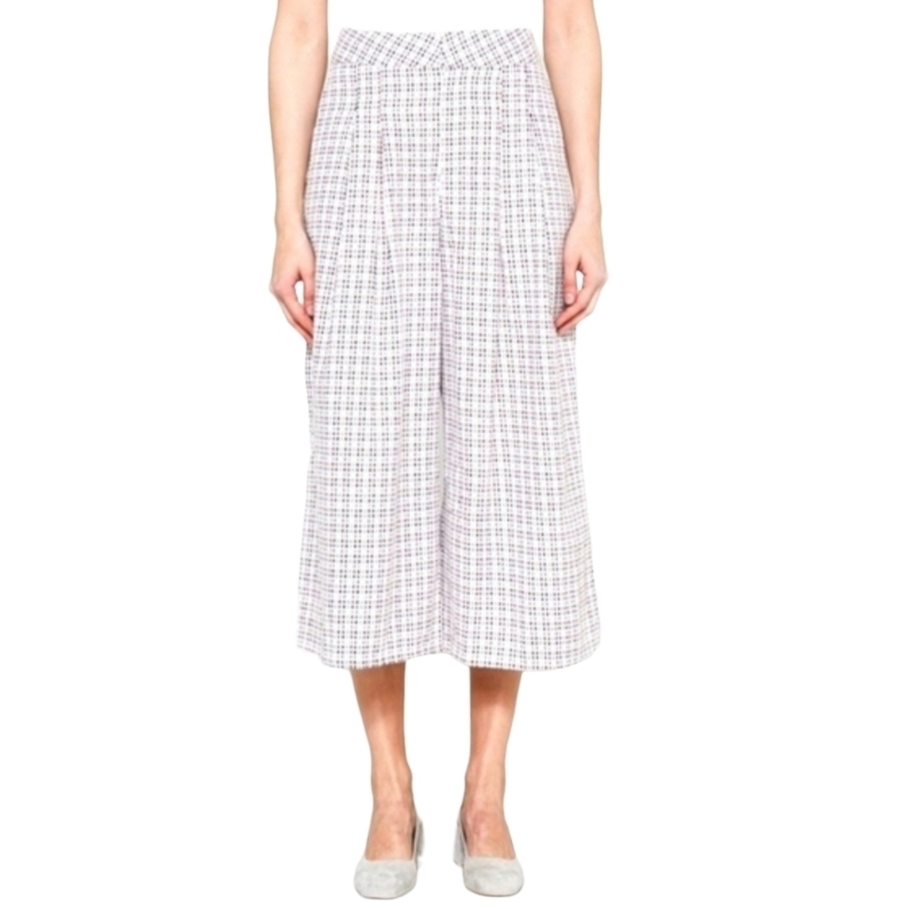 FARROW Fran Pleated High Rise Trousers Checked‎ Jacquard Gaucho Women Medium Red